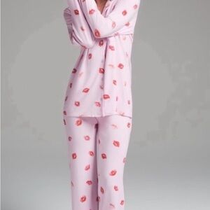 Pink Lip-Print Pajama Set